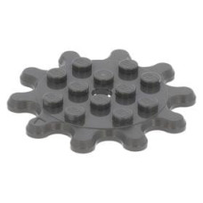 LEGO lapos elem kerek 4×4 oldalán 10 db fogaskerékkel és lyukkal középen, sötétszürke (35443)