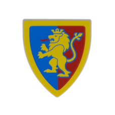 Eredeti, új LEGO pajzs sárga oroszlán kék és piros háttéren mintával, világosszürke (102330) - védelmi felszerelés minifigura sereg alkotásához