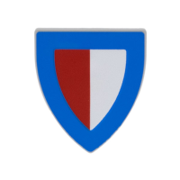 LEGO pajzs piros-fehér mező és kék szegély mintával, világosszürke (102332)