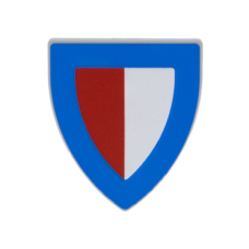 Eredeti, új LEGO pajzs piros-fehér mező és kék szegély mintával, világosszürke (102332) - védelmi felszerelés minifigura sereg alkotásához