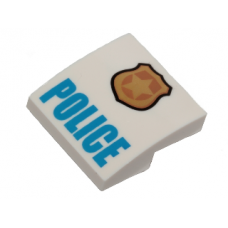 LEGO tetőelem íves 2×2 'Police' felirat mintával, fehér (29649)
