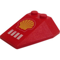 LEGO ék/szárny 4×4 íves tetején kettő bütyökkel és Shell logó mintával, piros (6069pb04)